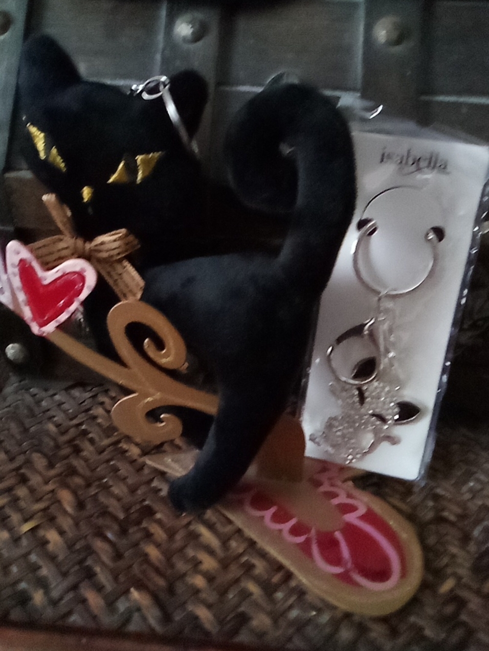 Black Plush Cat Ornament Key Chain And  Diamond  Accent Kitty Key Chain ( Two)